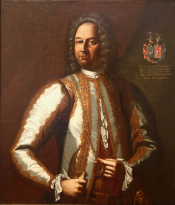 Podobizna komorského grófa Johanna Franze Lauera z Lauern. Se souhlasem Slovenského banského múzea v Banské Štiavnici, sign. UH 2349