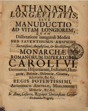 Titulní list disertace Josefa Ernesta Cassinise de Bugella, který většinu svého profesního života strávil v Příbrami. Zdroj (2×): Zdroj: SOA v Praze – SOkA Příbram