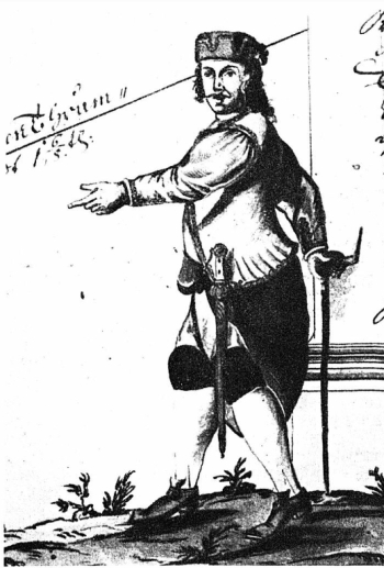 Vzhledem k úzkým kontaktům vypadaly havířské šaty hormistra Stritzla jistě podobně jako oděv horního úředníka z Jílového roku 1740. Převzato z práce Olgy Skalníkové otištěné v časopise Český lid 1958. 